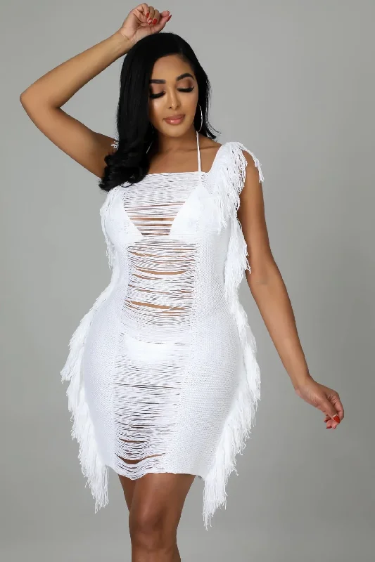 Shake It Off Crochet Cover Up Mini Dress White - FINAL SALE Stylish Short-Sleeve Mini Dress