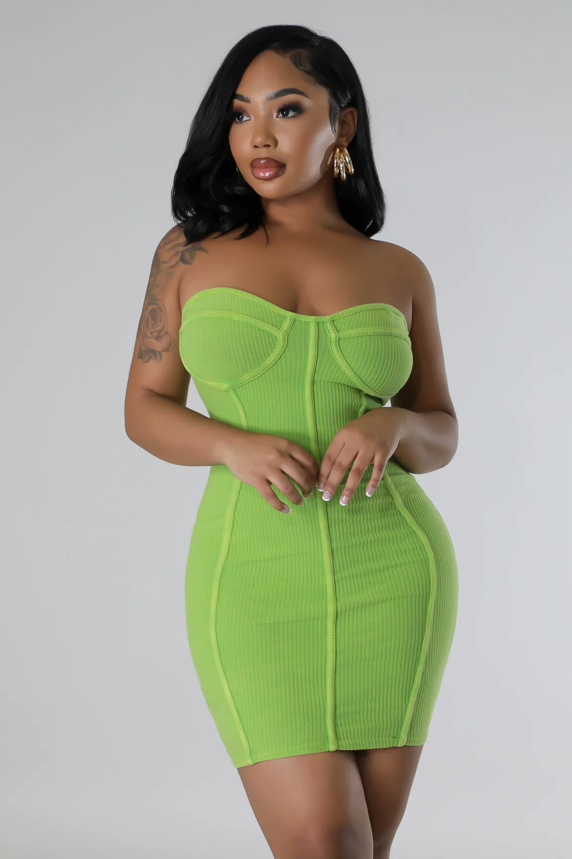 Siann Ribbed Mini Dress Lime Cozy Ruched Mini Dress