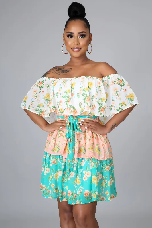 Spring Love Off The Shoulder Floral Mini Dress Multicolor - FINAL SALE Casual Button-Up Mini Dress