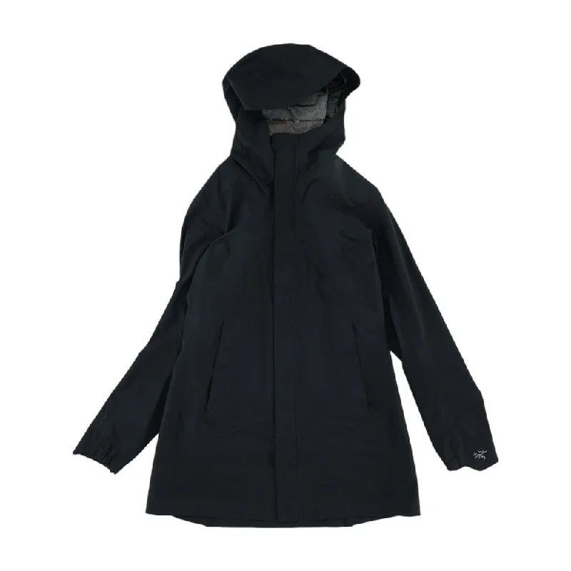 Black Solid Rain Jacket Hoodie Zip-Up Jacket Button-Up Jacket