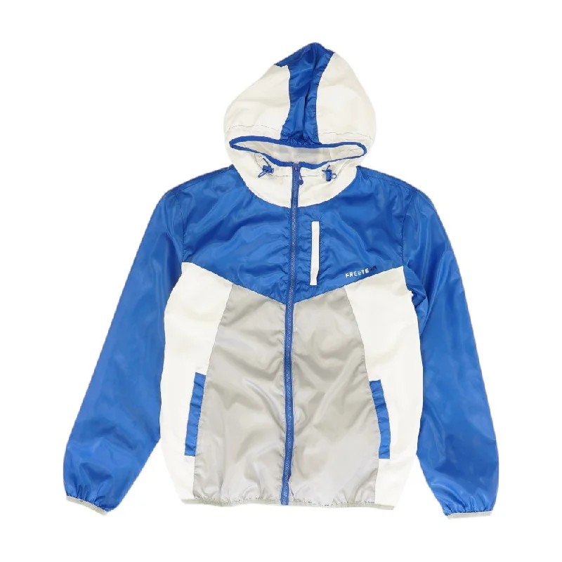 Blue Color Block Rain Jacket Cotton Jacket Linen Jacket Terry Jacket