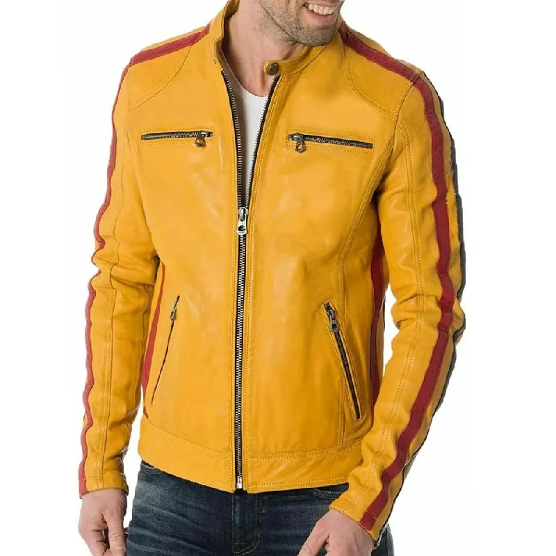 Cafe Racer Yellow Bike Leather Jacket Chenille Jacket Brocade Jacket Lace Jacket