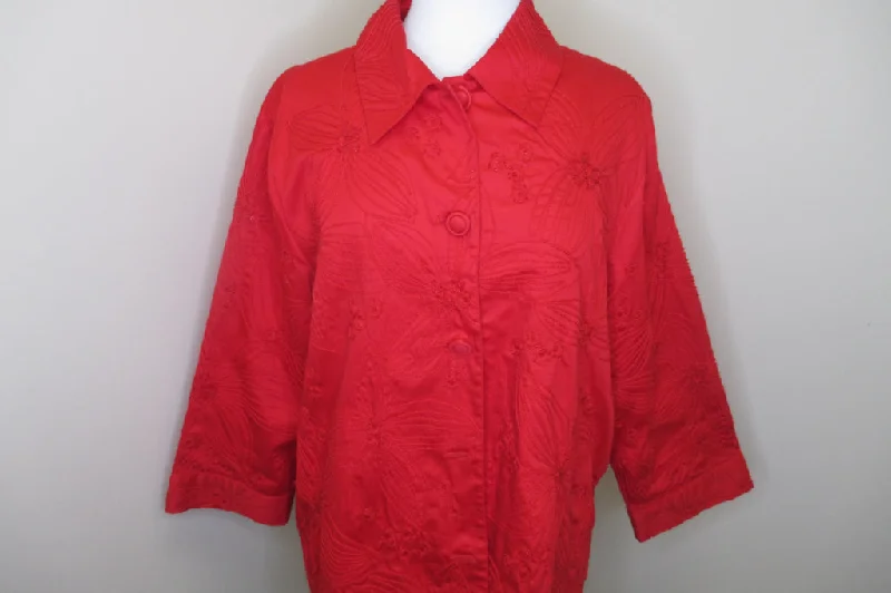 Chico's Chinese-Style Red Jacket Size 3 Denim Jacket Leather Jacket Suede Jacket