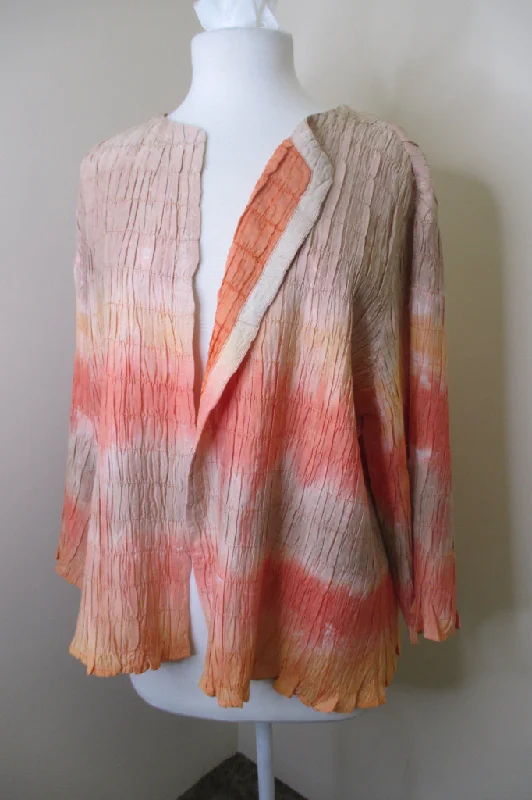 Chico's Smocked Melon Ombre Jacket Size 3 Denim Jacket Leather Jacket Suede Jacket