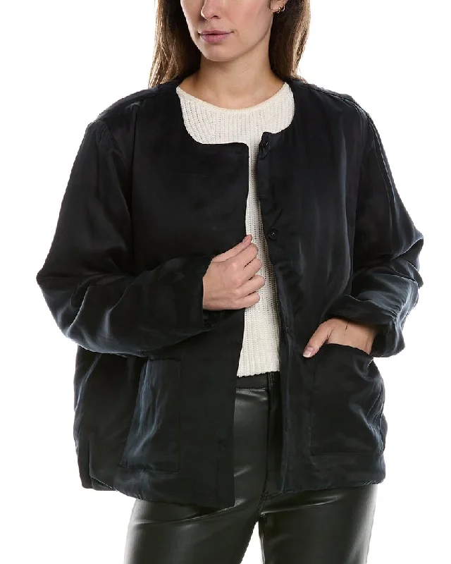 EILEEN FISHER Round Neck Padded Silk-Lined Jacket Fleece Jacket Down Jacket Parka