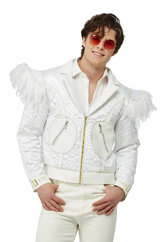 Elton John White Feather Jacket Nylon Fabric Polyester Fabric Spandex Fabric