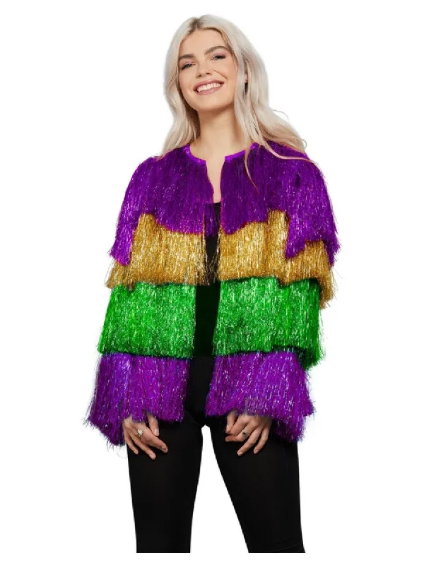 Fever Tinsel Mardi Gras Jacket Multi Coloured Front Pockets Side Pockets Patch Pockets