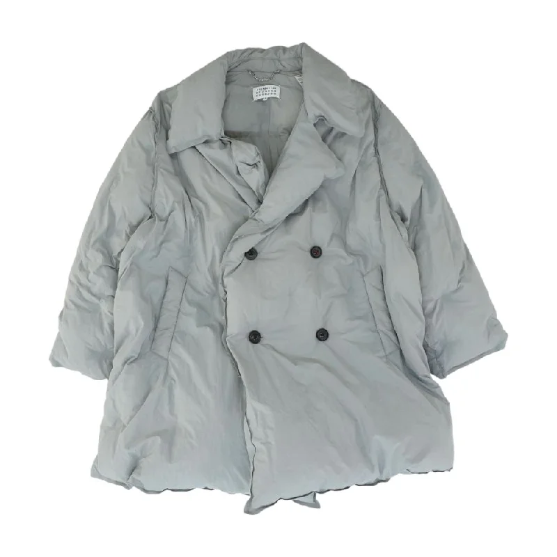 Gray Peak-Lapel Padded Quilted Puffer Jacket Ribbed Jacket Pleated Jacket Ruffled Jacket