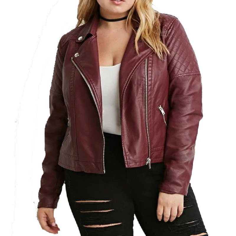 Lightweight Plus Size Womens Genuine Leather Jacket Zip Front Button Front Snap Front