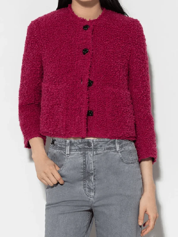 Luisa Cerano Bouclé Wool Tweed Jacket In Berry Pink 408286 3524 Col 0455 Zippered Front Buttoned Front Snap Front