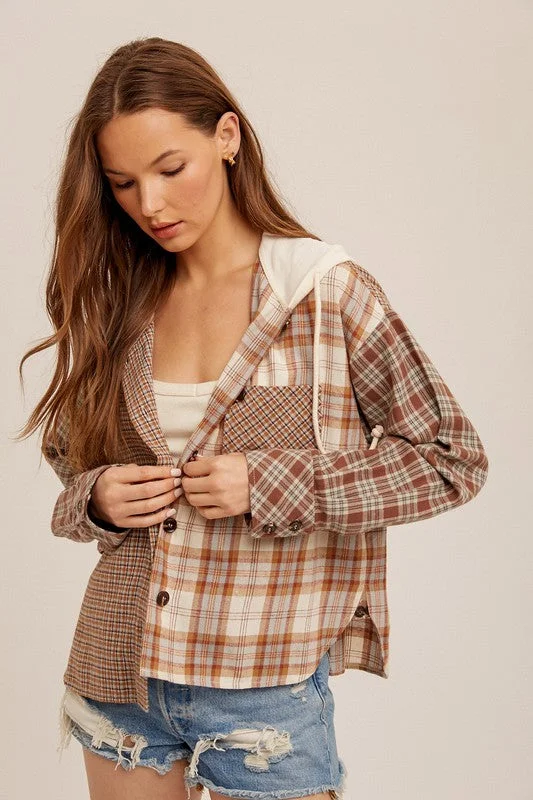 Mixed Plaid Jacket Belted Jacket Elasticated Jacket Padded Jacket