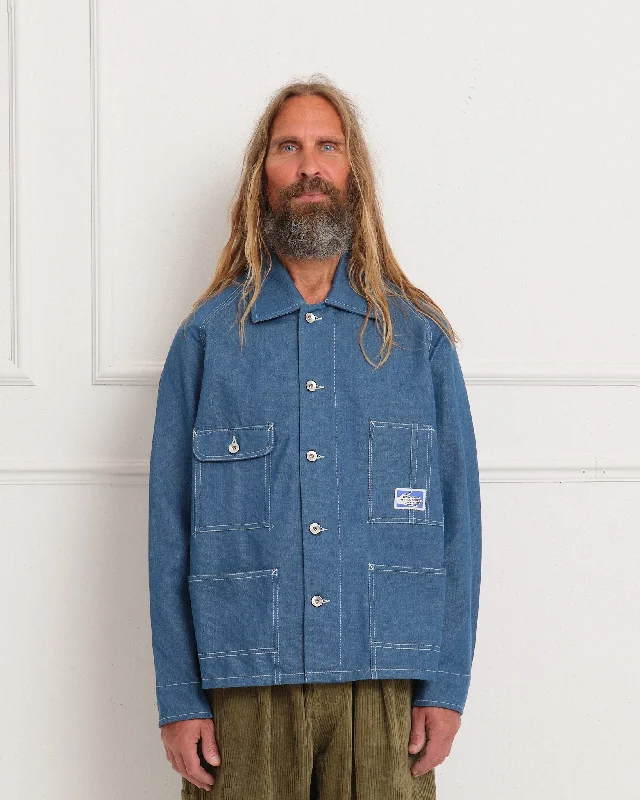 Railroad Jacket - Indigo Denim Wonky-Wear Cotton Fabric Linen Fabric Terry Fabric