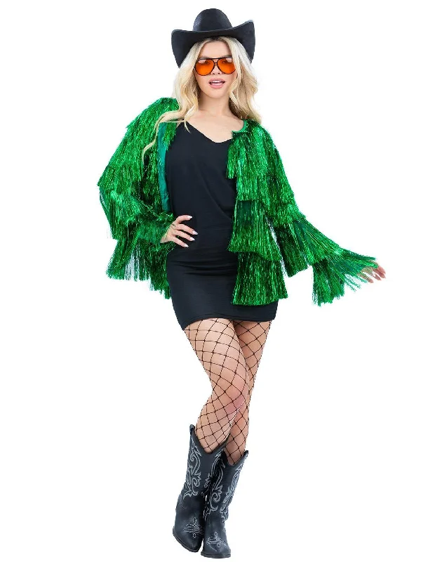 Green Tinsel Festival Disco Jacket Welt Pockets Slit Pockets Flap Pockets