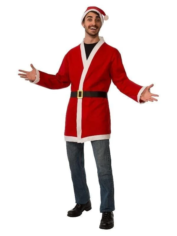 Santa Budget Jacket & Hat Adult Christmas Costume Set Toggled Jacket Drawstring Jacket Belted Jacket