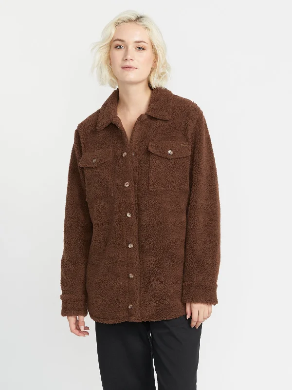 Silent Sherpa Jacket - Chocolate Denim Fabric Leather Fabric Suede Fabric