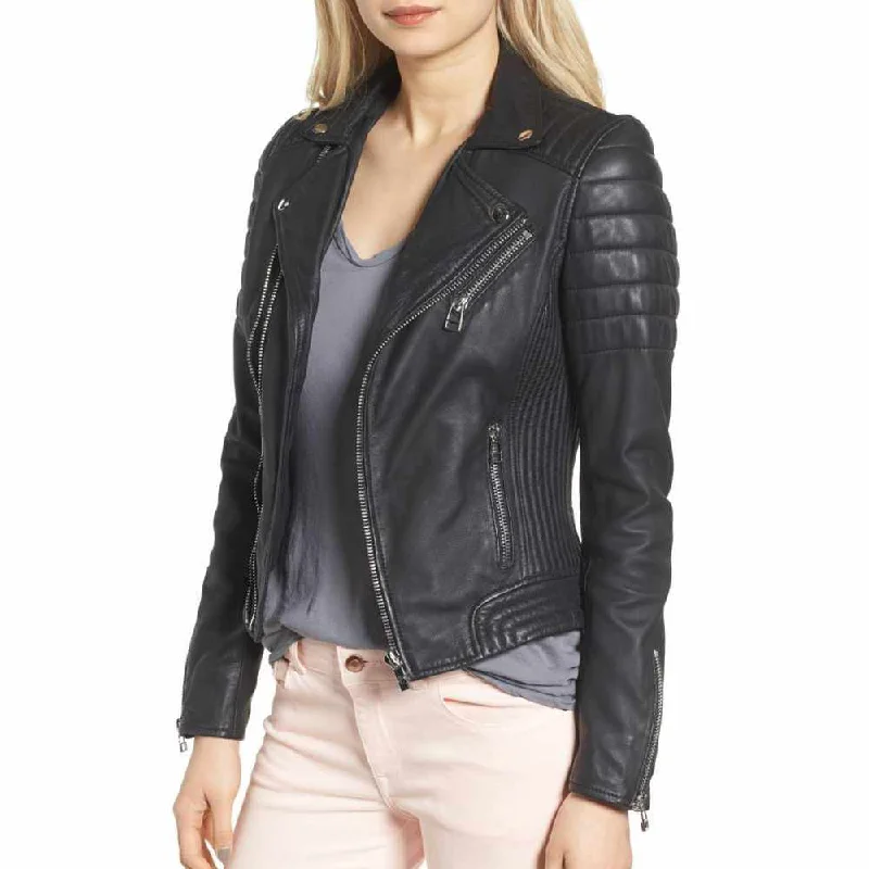 Women Slim Fit Motorcycle Leather Jacket Mesh Jacket Canvas Jacket Denim Jacket