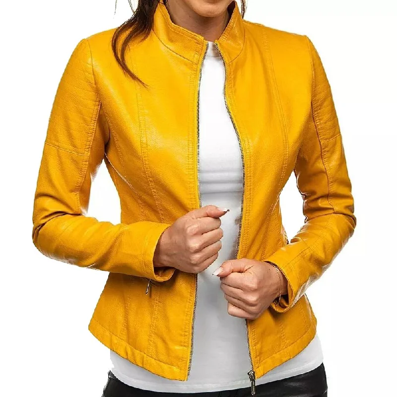 Slim Fit Yellow Leather Jacket Jacket Blazer Coat