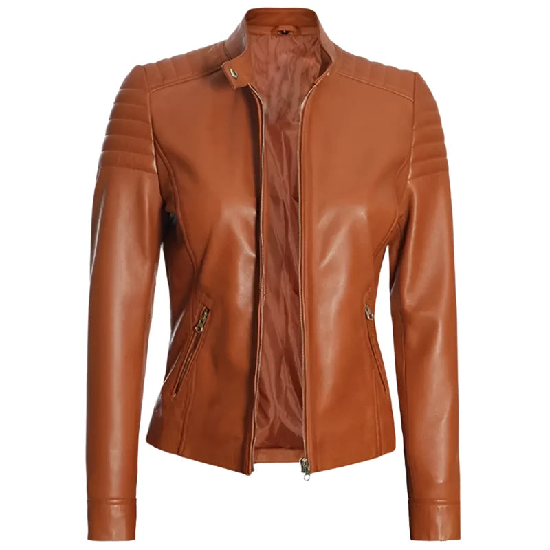 Carrie Brown Women's Leather Jacket Zip Front Button Front Snap Front