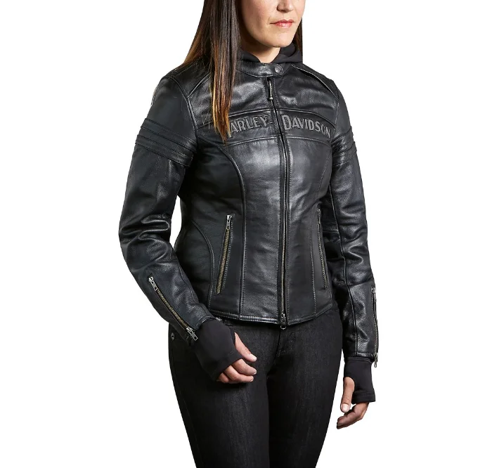 Women's Miss Enthusiast 3-in-1 Leather Jacket Toggled Jacket Drawstring Jacket Belted Jacket