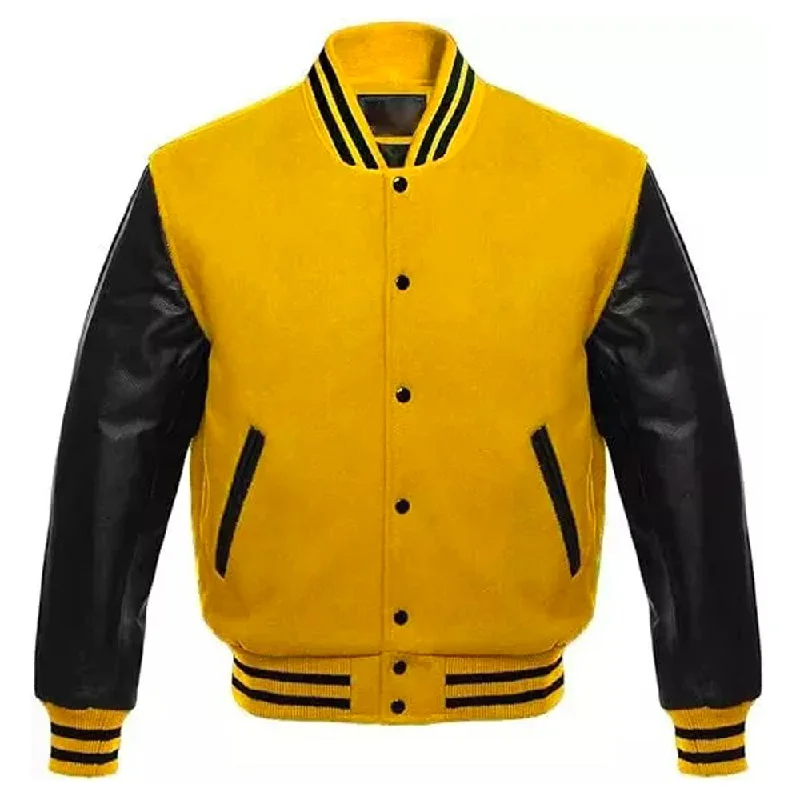 Yellow Varsity Letterman Baseball Jacket Hooded Jacket Caped Jacket Shawl Collar Jacket