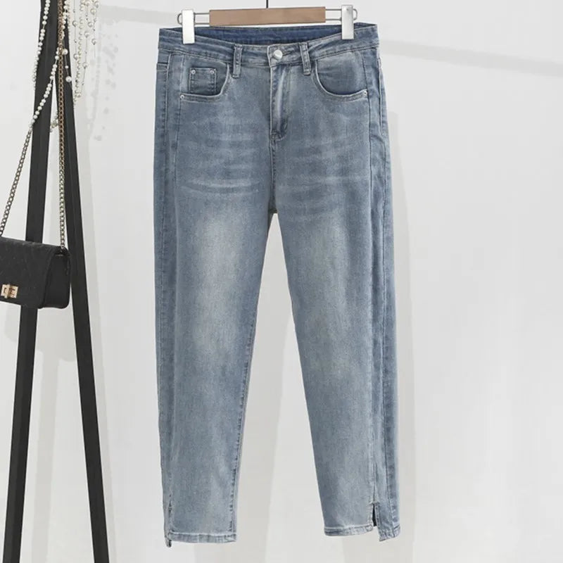 Autumn Plus Size Jeans Women Clothes Fashion High Waist Stretch Denim Casual Distressed Skinny Jeans