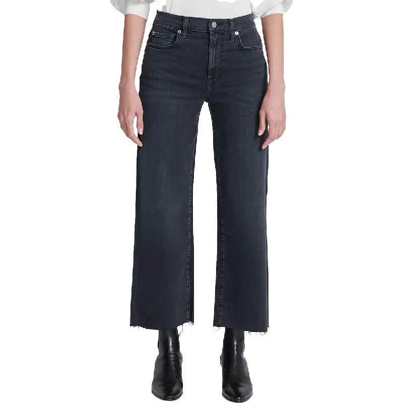 7 For All Mankind Womens Alexa Mid-Rise Wide Leg Cropped Jeans Fashionable Straight Fit Denim