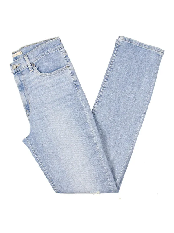 724 Womens Destroyed High Rise Straight Leg Jeans Fashionable Frayed Hem Denim