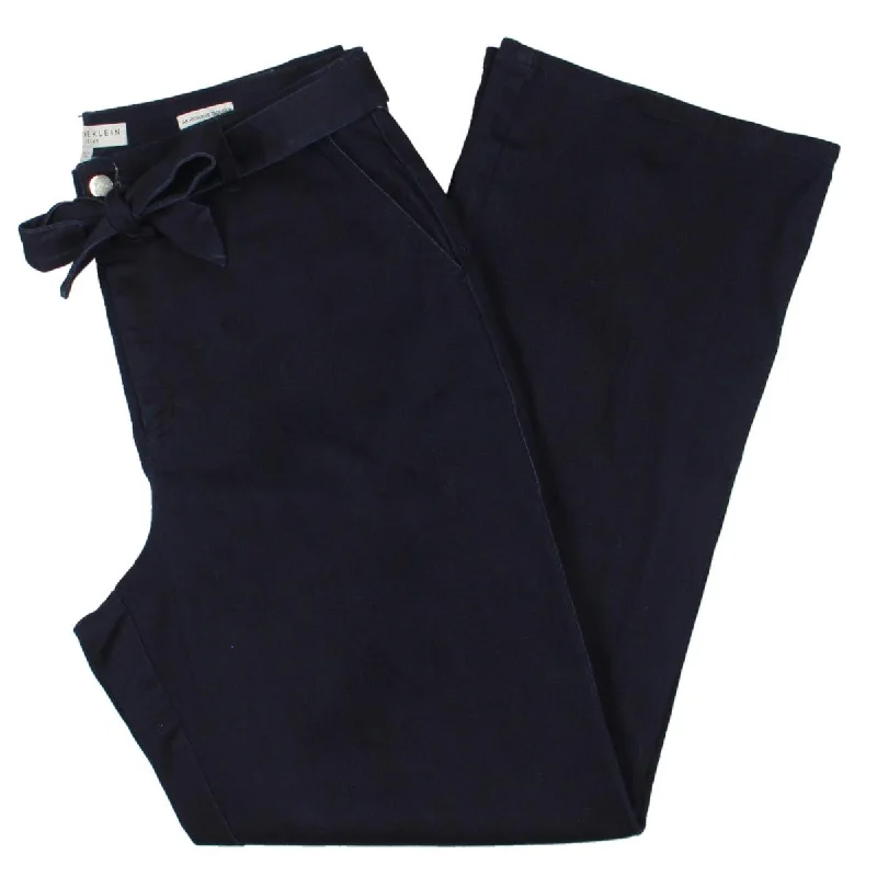 Anne Klein Womens High Rise Tie Waist Flare Jeans Stylish Shredded Denim Jeans