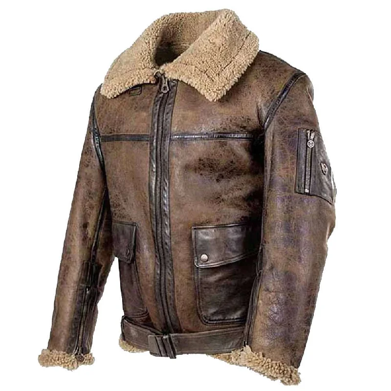 Arnold Schwarzenegger Aviator Distressed Leather Jacket Brown Welt Pockets Slit Pockets Flap Pockets