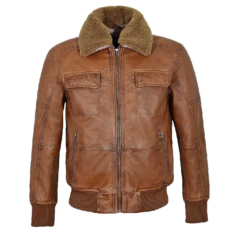 Aviator Shearling Brown Bomber Leather VTG Jacket Mens Cotton Fabric Linen Fabric Terry Fabric