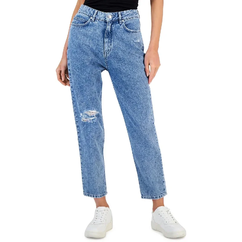 Womens Distressed Denim Straight Leg Jeans Trendy Skinny Fit Jeans