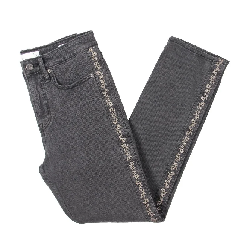 Womens High Rise Slim Straight Leg Jeans Trendy Pleated Waist Jeans