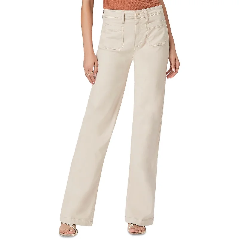 Womens High Rise Solid Wide Leg Jeans Comfortable Distressed Straight-Leg Jeans