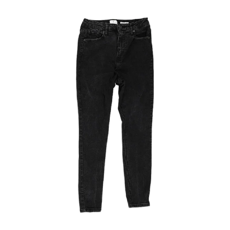 Black Solid High Rise Skinny Leg Jeans Trendy Patchwork Denim Jeans
