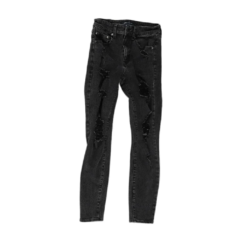 Black Solid High Rise Skinny Leg Jeans Fashionable Straight Fit Denim