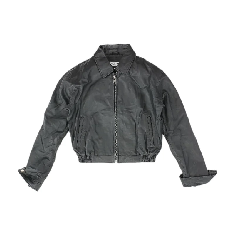 Black Solid Leather Jacket Jacket Blazer Coat