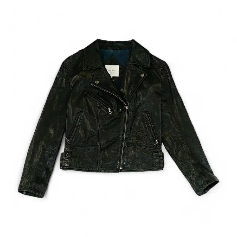 Black Solid Leather Jacket Knit Jacket Woven Jacket Fleece Jacket