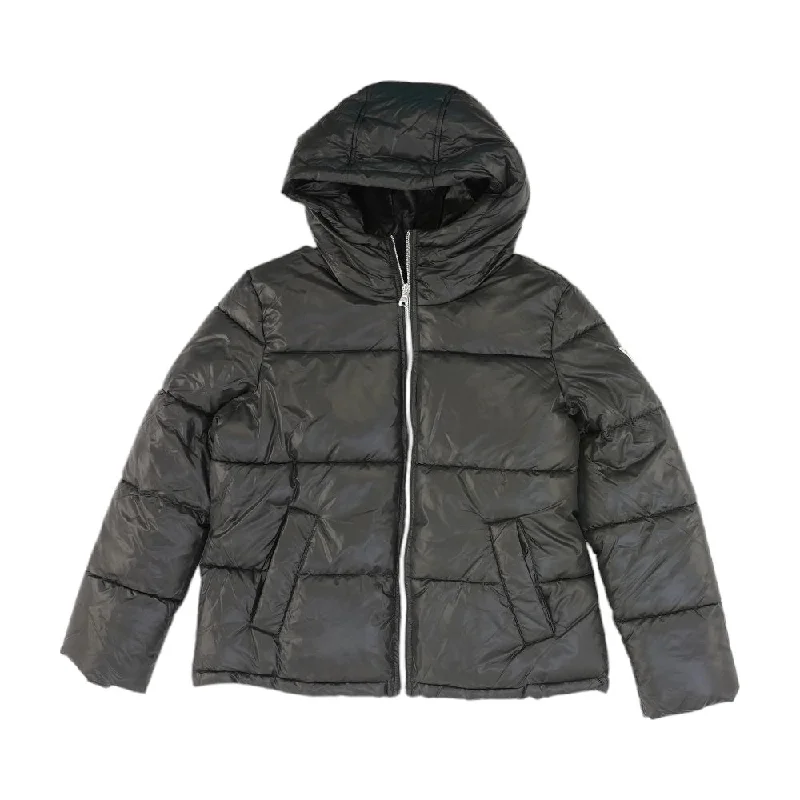 Black Solid Puffer Jacket Anorak Shell Jacket Lightweight Jacket