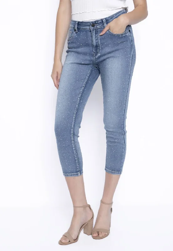 Bling Capri Jean In Light Denim Fashionable Jeggings Style Jeans