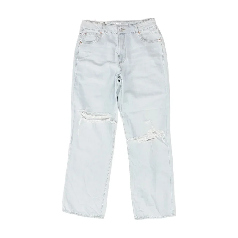 Blue Solid High Rise Straight Leg Jeans Elegant High-Waisted Flared Jeans