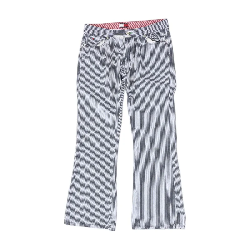 Blue Striped Mid Rise Straight Leg Jeans Stylish High-Waist Jeans