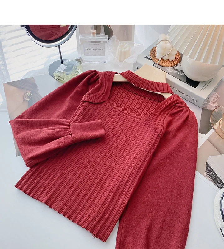 Careful machine cut out square neck sweater  6626 Zippered Front Buttoned Front Snap Front