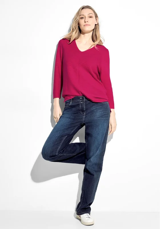 Cecil V-Neck Light Sweater, Pink Sorbet Ribbed Striped Patterned