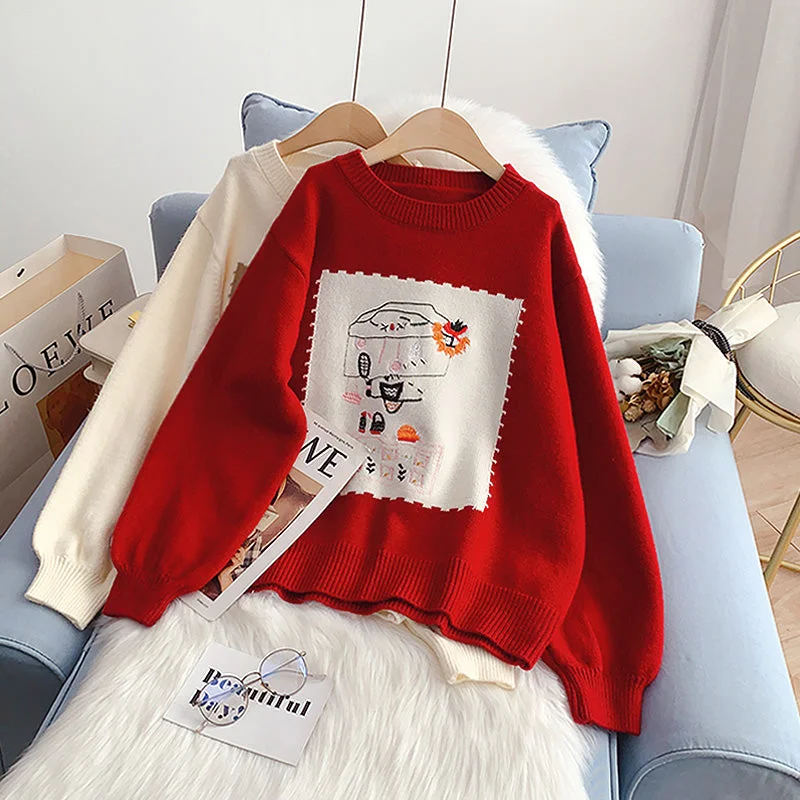 Christmas Sweater women's embroidered knitted bottom shirt 5154 Oversized Loose Flowy Christmas Sweater women's embroidered knitted bottom shirt 5154 Oversized Loose Flowy