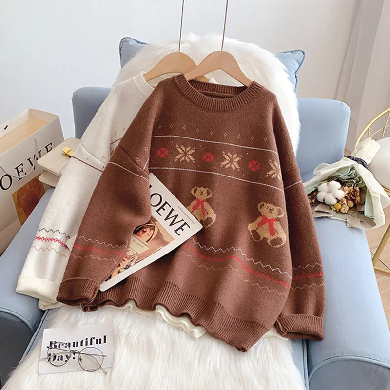 College style cartoon bear sweater  5148 Wool Sweater Cotton Sweater Cashmere Sweater