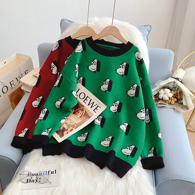 College style cute cartoon dog pattern sweater  5197 Fleece Sweater Nylon Polyester