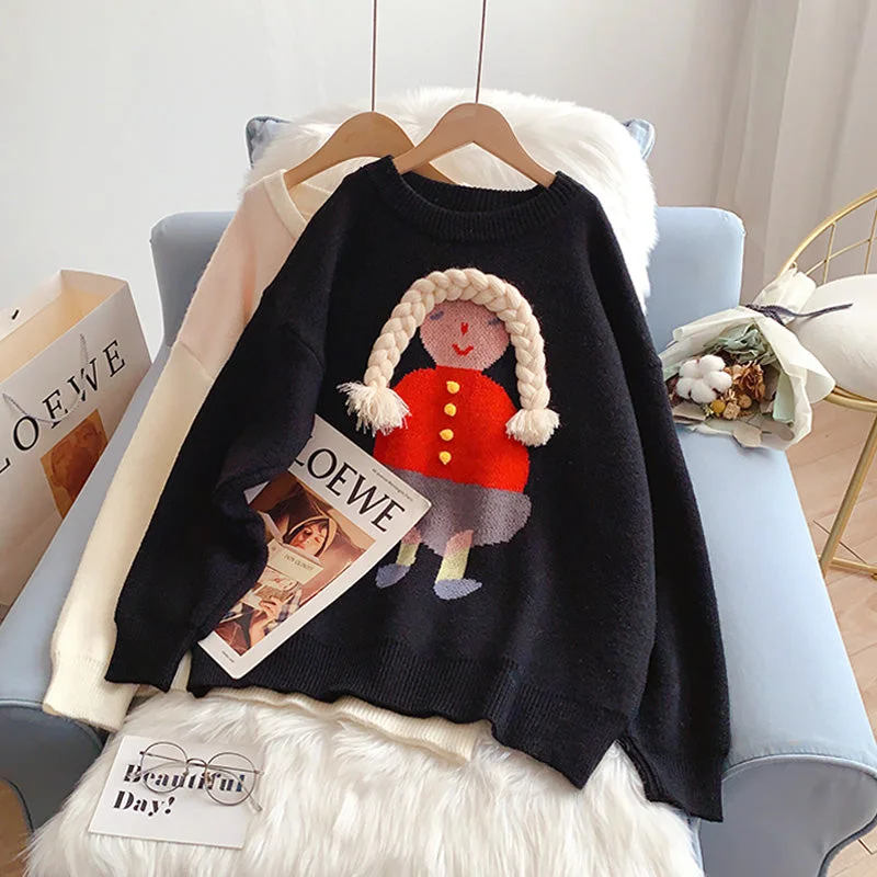 Cute three-dimensional braided cartoon little girl sweater  5141 Anti-Pilling Anti-Shrink Durable