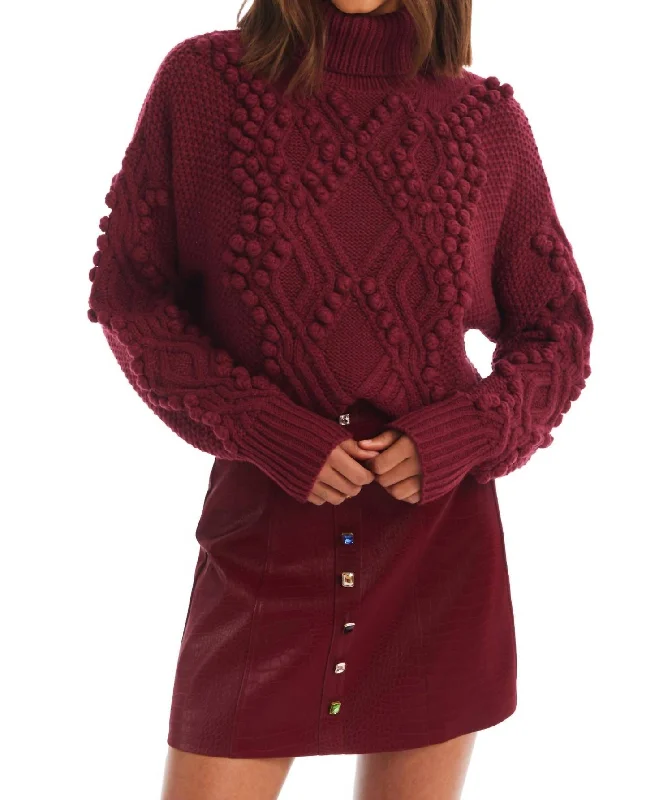 Daphne Turtleneck Sweater In Merlot Satin Blend Silk Blend Wool Blend
