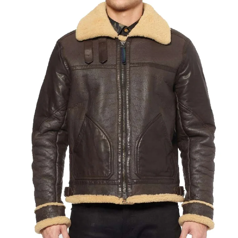 Dark Brown B3 shearling Bomber Leather jacket Men's Faux Fur Jacket Real Fur Jacket Shearling Jacket