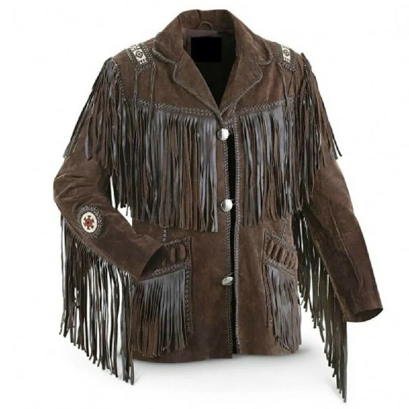 Dark Brown Leather Western Cowboy Jacket Welt Pockets Slit Pockets Flap Pockets